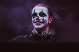 German DJ Allefarben performing in Rakican Castle during Halloween music festival.