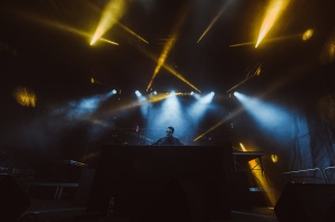 German DJ Allefarben performing in Rakican Castle during Halloween music festival.