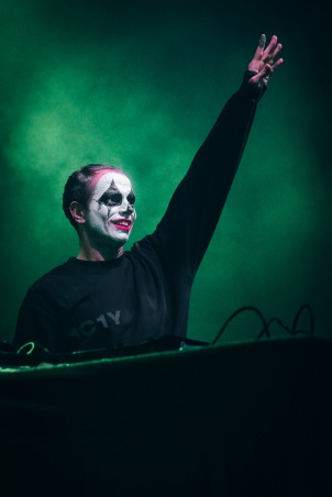 German DJ Allefarben performing in Rakican Castle during Halloween music festival.