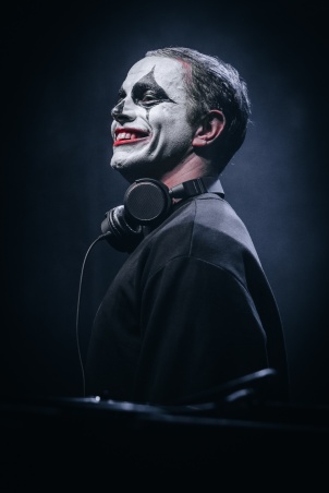 German DJ Allefarben performing in Rakican Castle during Halloween music festival.